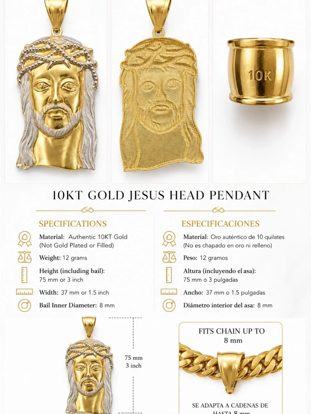 Two-Tone Gold and Silver Jesus Face Pendant for Men